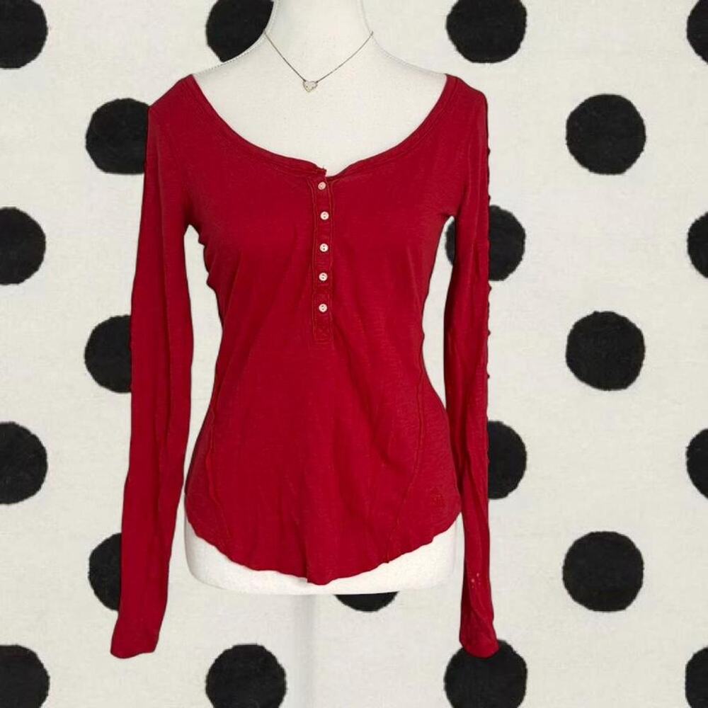 Abercrombie & Fitch red Henley long sleeve top with button details Size S Cotton - Picture 1 of 7